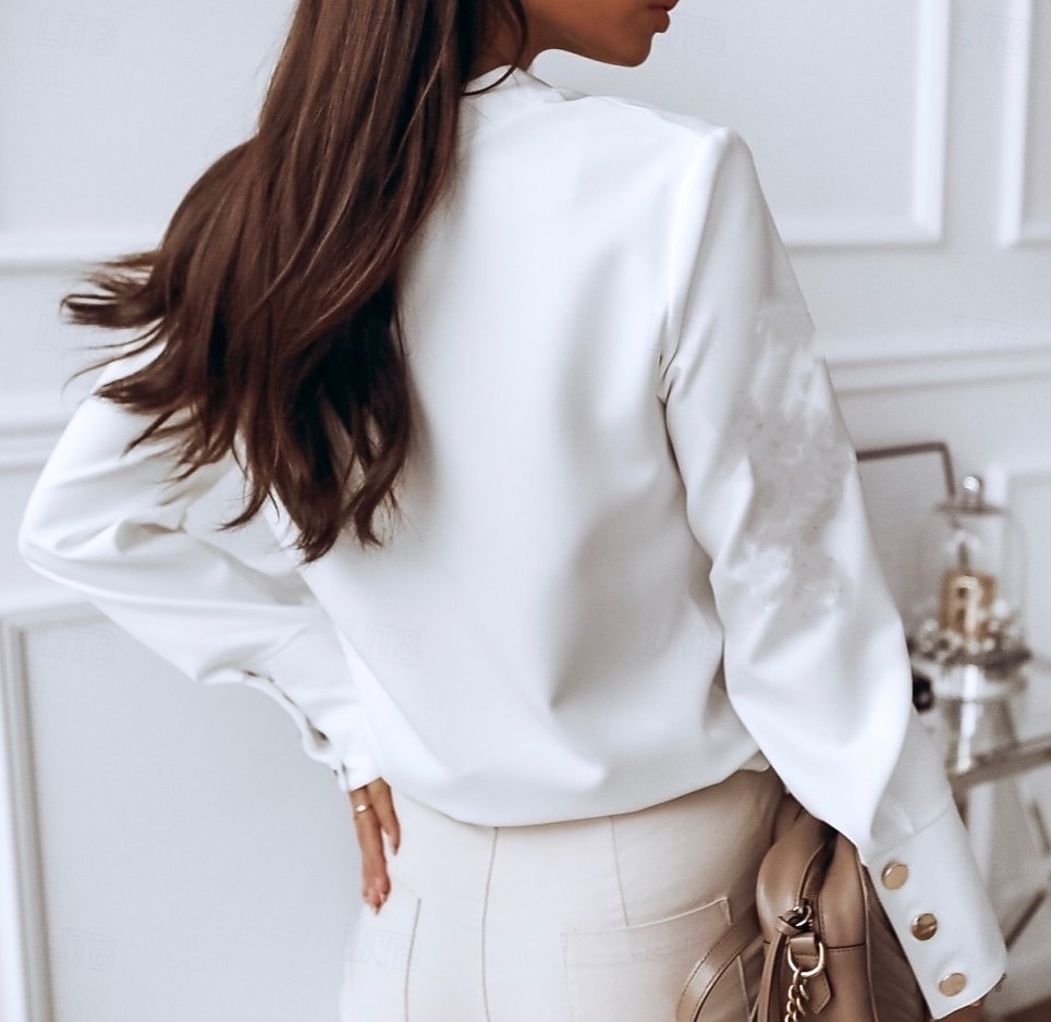 Mulheres Saia camisa de botão Blusa Patchwork Botões Côr Sólida Tecido Elegante à moda Clássico Manga Longa Colarinho Chinês Tops regulares Diário Trabalho Para Noite Branco Verão Primavera Outono de 2026 por $21.99 –P2