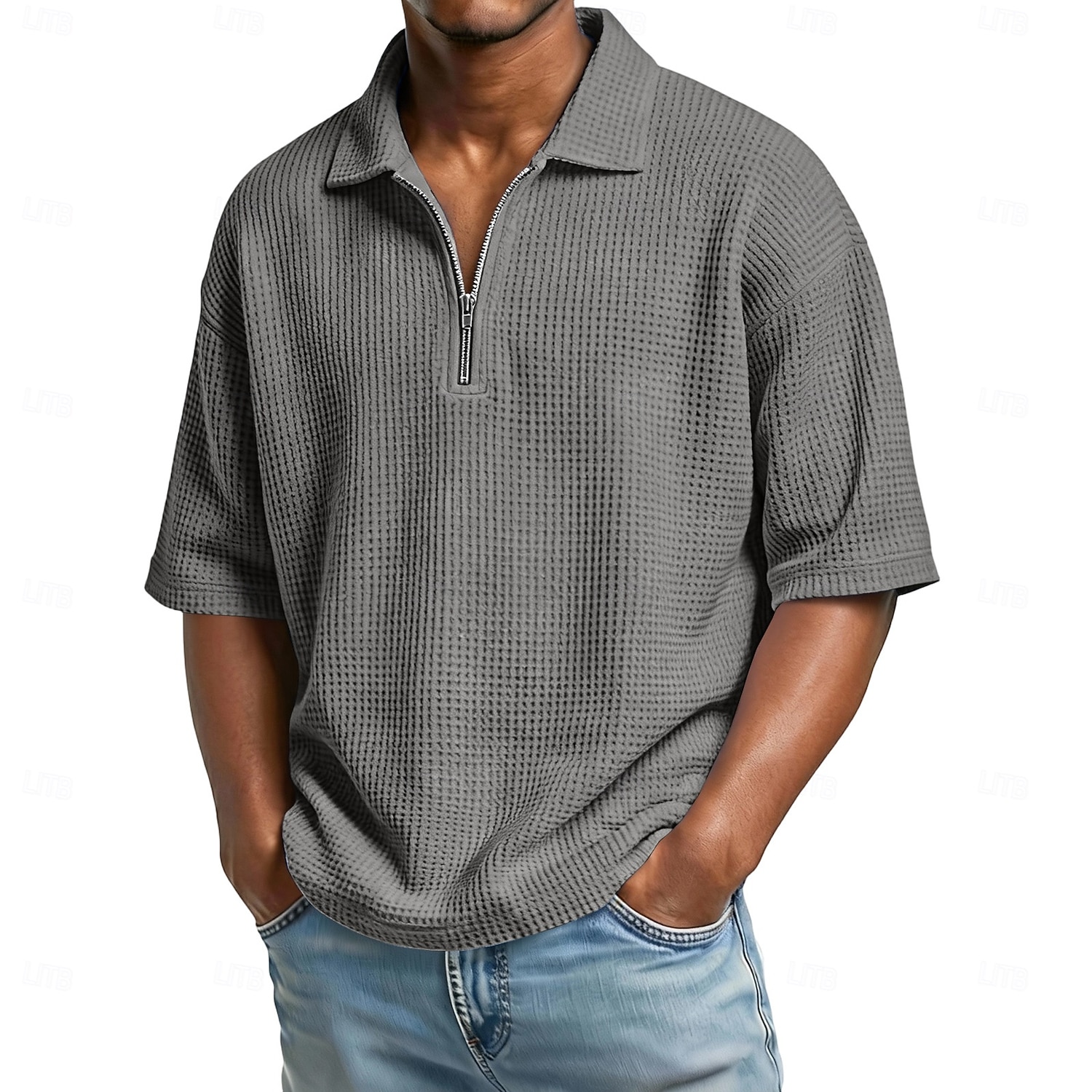 Pánské Waffle Polo košile Polo na zip Ležérní Zdatnost Klopa Čtvrtletní zip Krátký rukáv Módní Sval Pevná barva Bez vzoru Zip Léto Jaro Volný potah Fialová Námořnická modř Armádní zelená Šedá Světle 2026 - $22.99 –P8