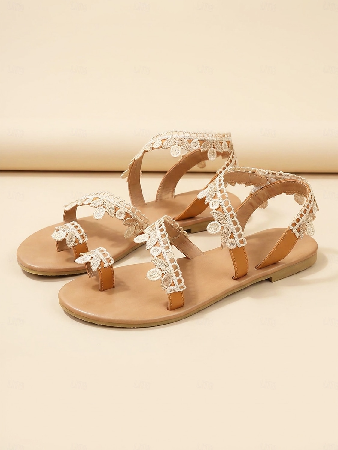 Ivoorwitte kanten platte sandalen voor dames, elegante boho bruidsschoenen voor een strandbruiloft 2026 - $29.99 –P4