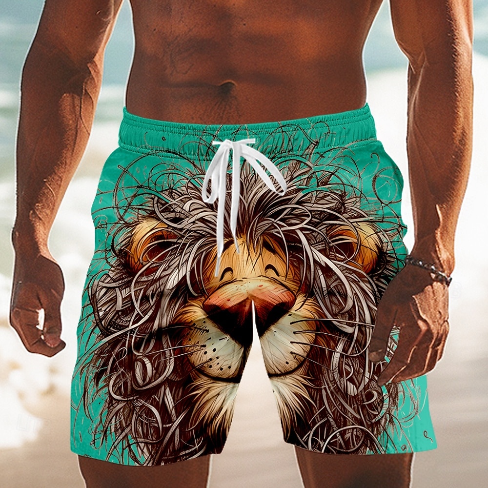 Homens Desenho Animado Leão Engraçado Calção Justo de Natação Shorts de Natação Bermuda de Surf Cintura Média Havaiana férias na praia Bolsos laterais Forro de malha Cintura elástica com cordão de 2026 por $20.99 –P2