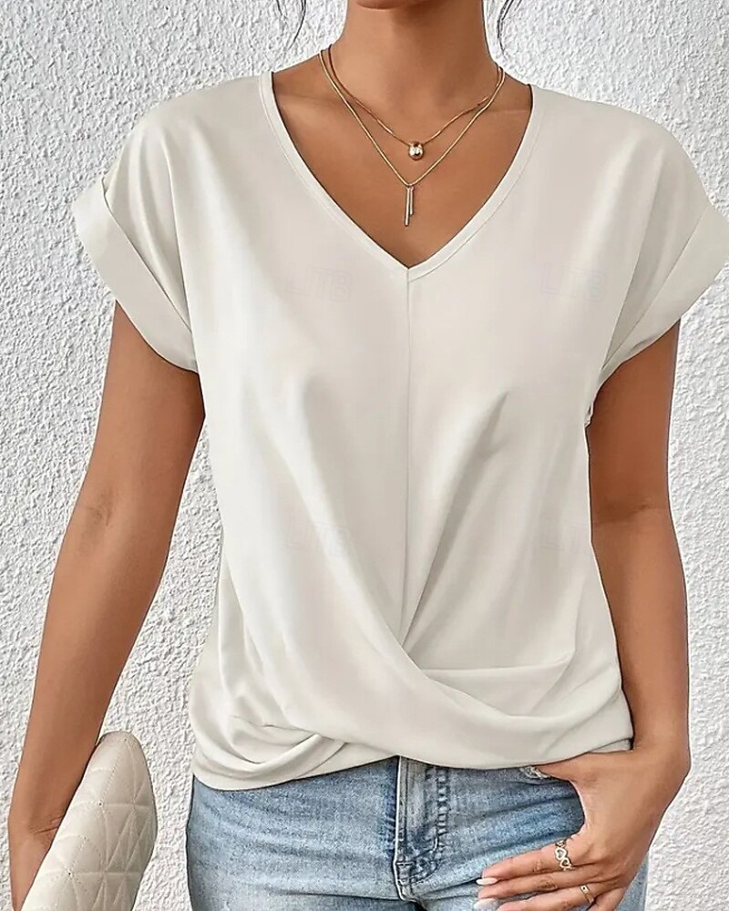 Γυναικεία Μπλουζάκι Συμπαγές Χρώμα Κλασσικό Καθημερινό Κοντομάνικο Λαιμόκοψη V Κανονικά μπλουζάκια Καθημερινά Εξόδου Σαββατοκύριακο Μαύρο Λευκό Ανθισμένο Ροζ Κρασί Βαθυγάλαζο Καλοκαίρι Άνοιξη 2026 - $11.49 –P4
