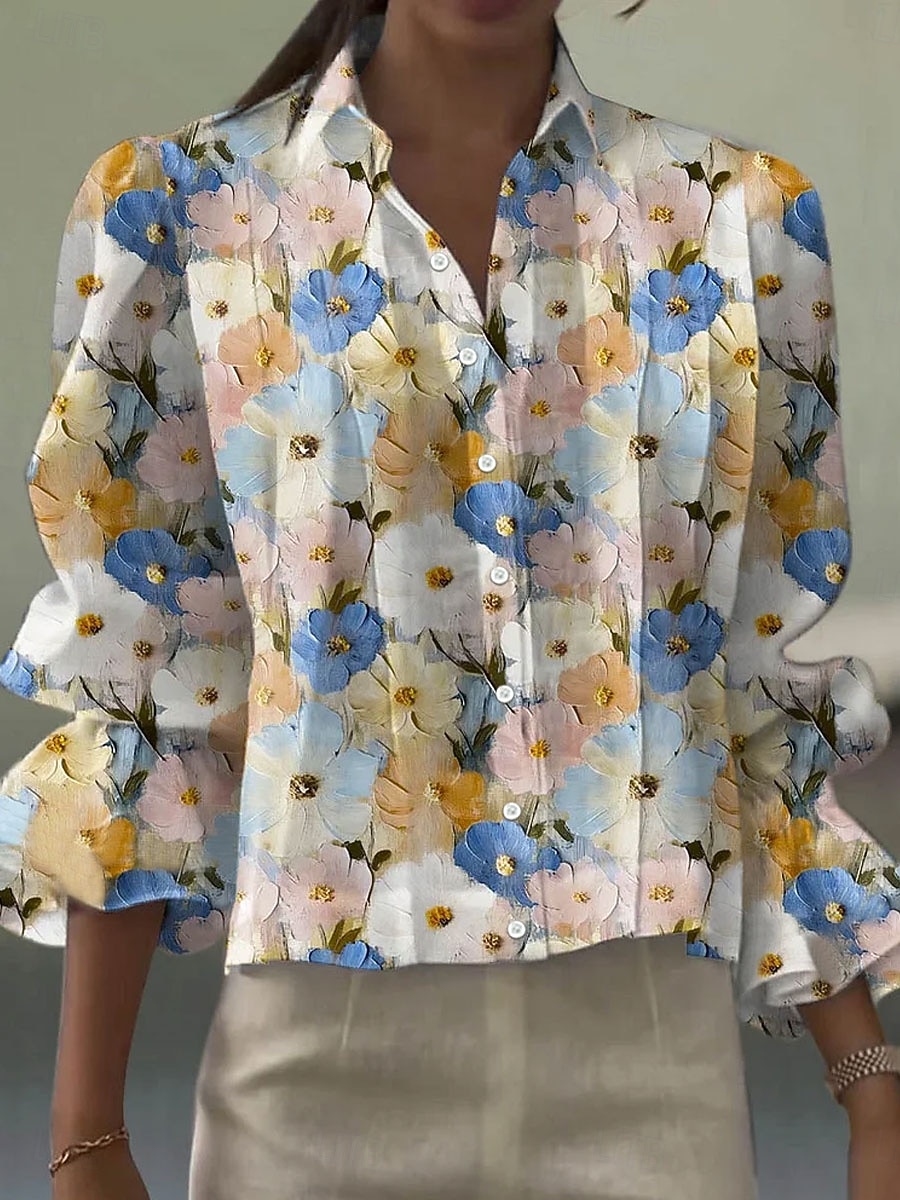 Camicia da donna in lino come traspirante leggera grafica a pois elegante bohemia vintage a maniche lunghe camicia colletto top regolari lavoro quotidiano vacanza volant blu rosa beige estate del 2026 a $34.99 –P2