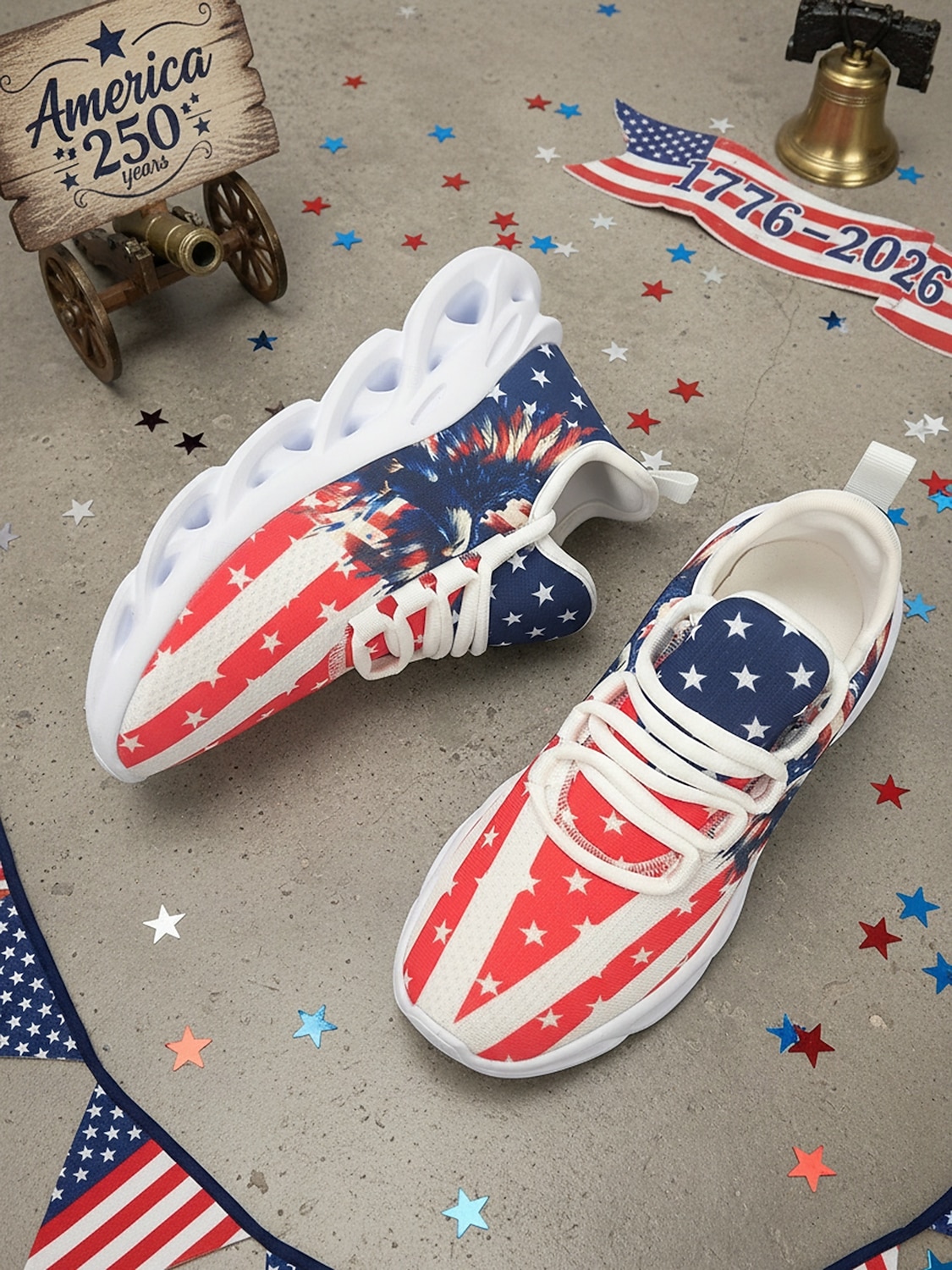 Tenisówki damskie z wydrukiem flagi USA i orła na 250-lecie Stanów Zjednoczonych z motywem fajerwerków patriotyczne buty na Dzień Niepodległości parady festiwale wydarzenia sportowe i codzienne 2026 - $32.99 –P5