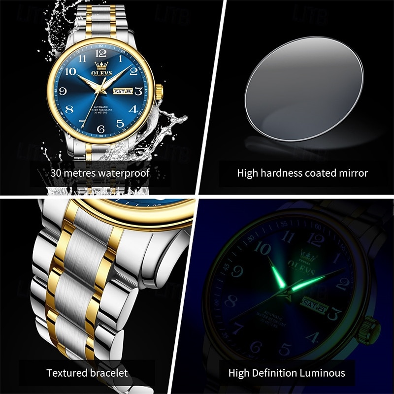 New Olevs Men'S Business Watch With Luminous Calendar, Week Display, Fully Automatic Mechanical Movement, Casual And Fashionable Digital Watch, Water-Resistant, Sporty Wristwatch 2026 - $95.99 –P13