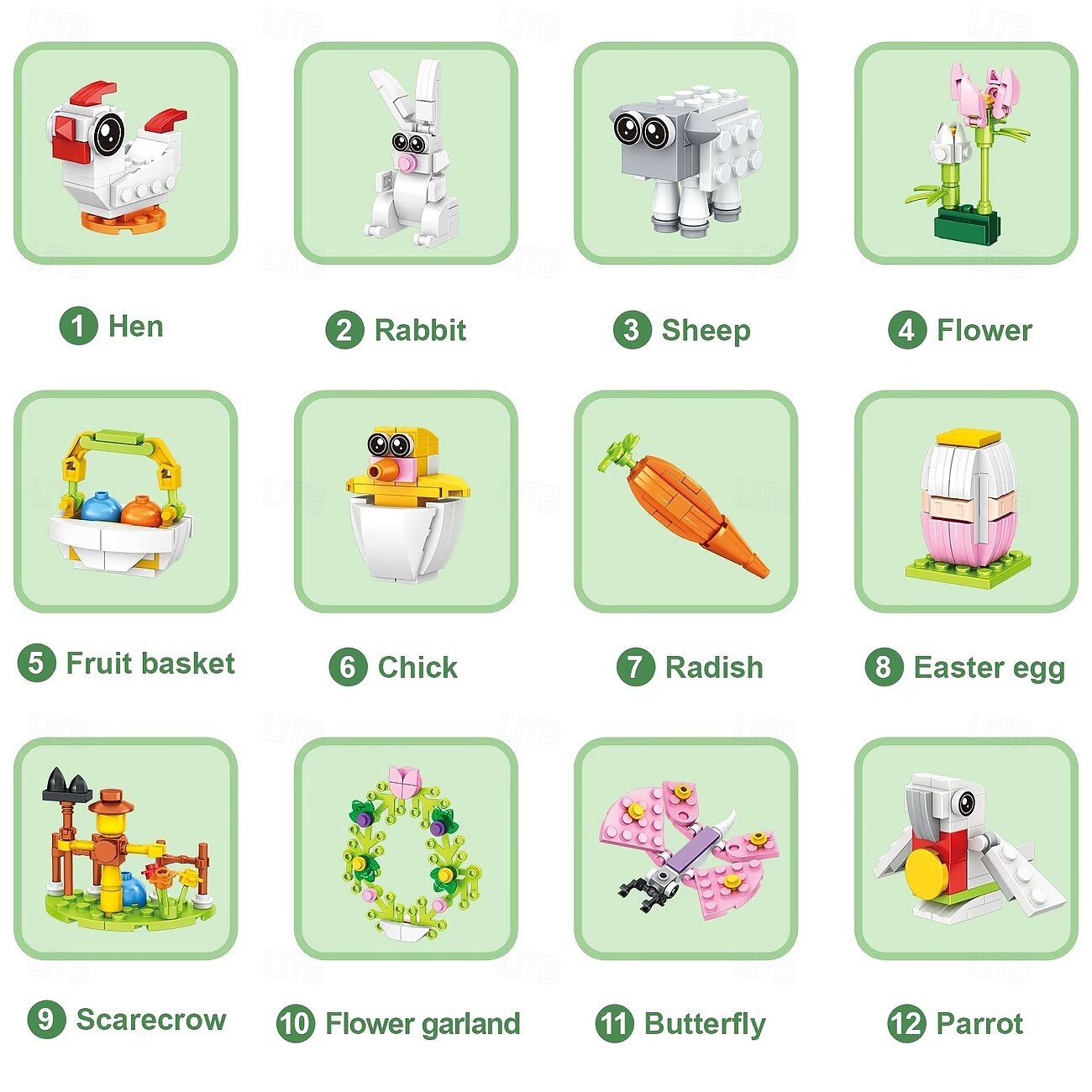 Set de ouă de Paște cu 12/24 de piese, iepure versatil &blocuri de construcție cu animale, activitate creativă de joacă, design jucăuș, jucărie de construcție iepuraș DIY pentru cadouri de petrecere 2026 - $27.99 –P12