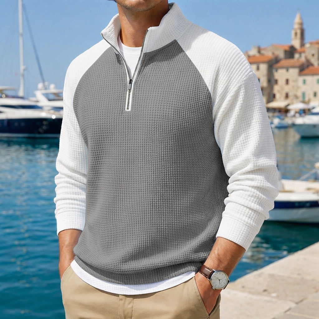 Herre Vaffel poloskjorter Polo Avslappet Formell Båndet krage Langermet Mote Helfarge Med Tekstur Fargeblokk Knapper Vår Høst Vår & Vinter Normal Svart Lysegrønn Navyblå Lilla Mørkeblå Grå Vaffel 2026 - $29.99 –P7