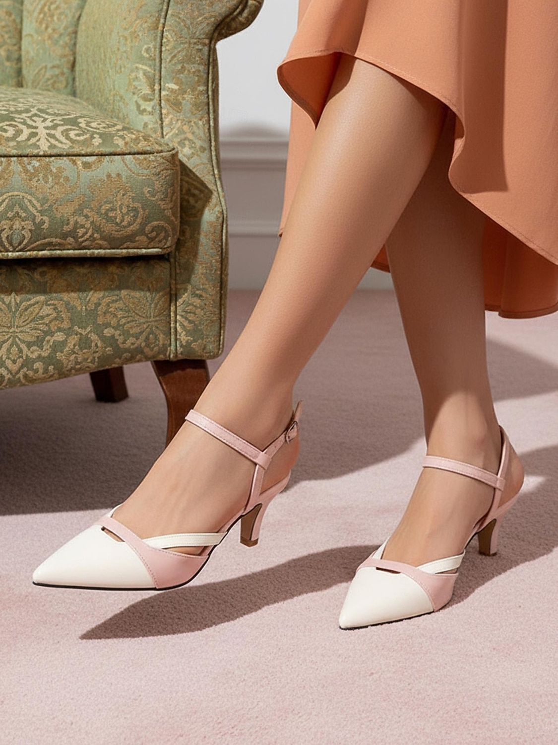 Schwarze und weiße Slingback-Pumps mit Farbblock-Design – elegante Pumps mit spitzer Zehenpartie und verstellbarem Riemen für Büro und Alltag 2026 - $46.99 –P1