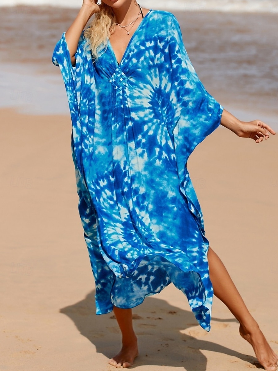 Damskie Sukienka maxi sukienka plażowa Codzienne sukienki Sukienka Boho Cover Up Elegancja Moda Nowoczesny Na zewnątrz Plaża Urlop Luźna Prążki Krótki rękaw W serek Niebieski Czarny Biały Rumiany róż 2026 - $32.99 –P19