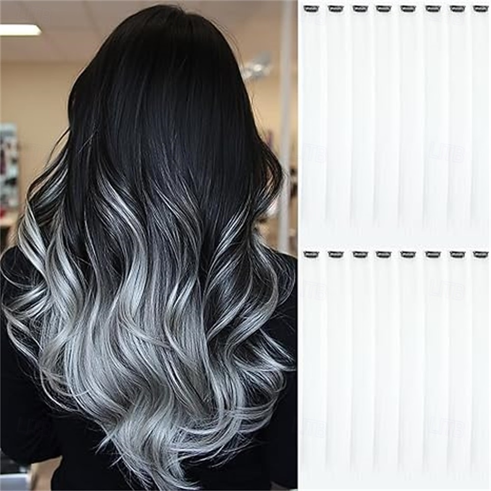 16 gekleurde clip-in haarextensies (22 steil, 8 blauw, 8 turquoise) voor dames, synthetische haaraccessoires 2026 - $18.99 –P9