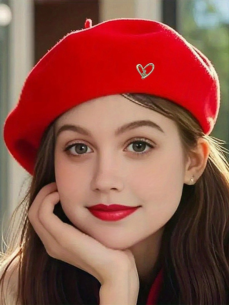 damski beret w kształcie serca, wykonany z imitacji wełny, dostępny w wielu kolorach, idealny na prezent walentynkowy i do noszenia na co dzień 2026 - $14.99 –P2