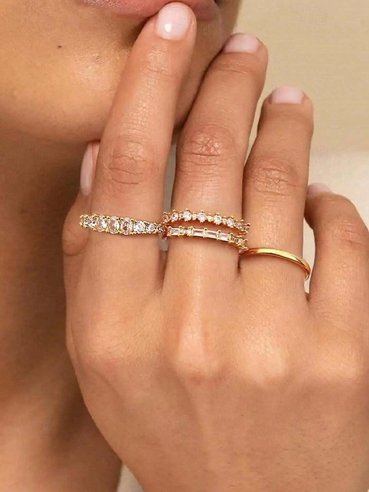 Set aus stapelbaren Damenringen aus einer Legierung, gold- und silberfarbene Zirkonia-Ringe, eleganter minimalistischer Stil für Bräute, Hochzeitszeremonien, Verlobungen und den Alltag 2026 - $9.99 –P6