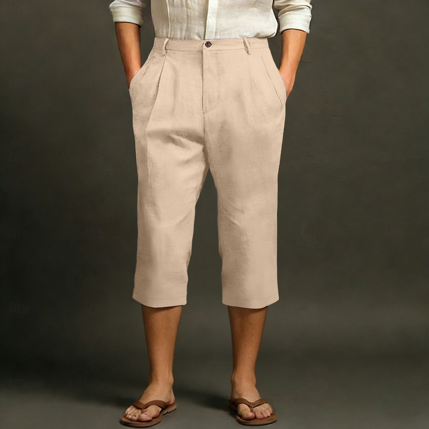 Męskie Lniane spodnie Spodnie capri Letnie spodnie Kieszeń Elastyczny pas Równina Komfort Oddychający Długość do łydki Codzienny Na zewnątrz Plaża Moda Styl klasyczny Niebieski Ciemny khaki Średnio 2026 - $22.99 –P2