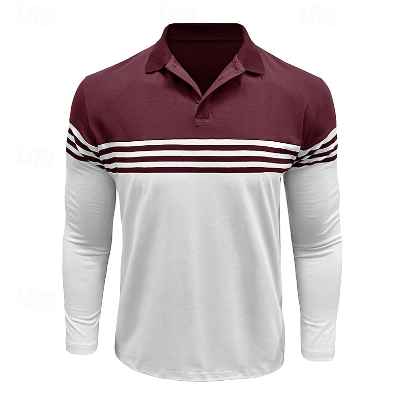 Hombre Polo de algodón Camiseta de golf Casual Negocio Cuello polo acanalado Manga Larga Moda Color sólido A Rayas Botones Primavera Primavera & Otoño Ajuste regular Negro Vino Azul Marino Marrón 2026 - $24.99 –P9