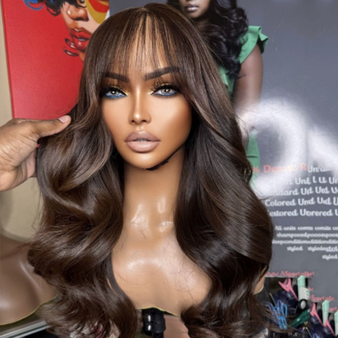 Capelli umani 5x5 Chiusura 13x4 Fronte in Pizzo Parrucca Riga Libera Con Frangia Capelli brasiliani Ondulato Marrone Scuro Parrucca 150% 180% Densità dei capelli con Capelli di Bambino Attaccatura del 2026 a $287.69 –P2