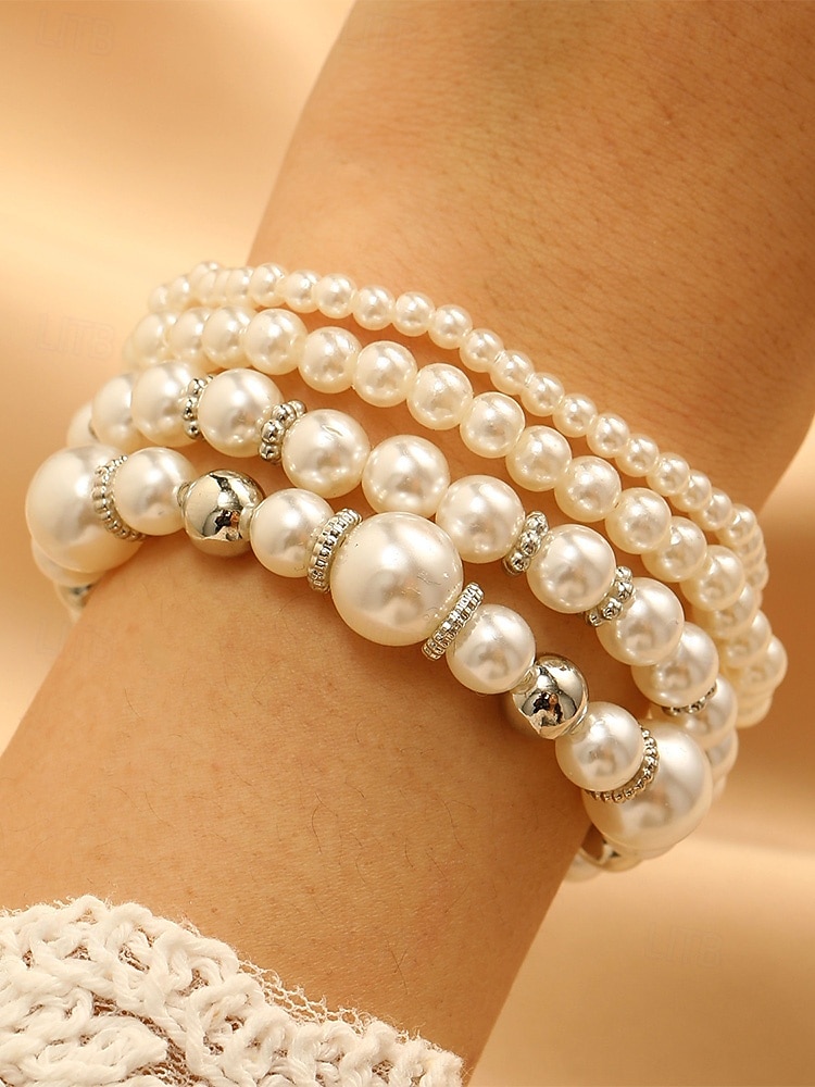 Женский набор браслетов из искусственного жемчуга, элегантный дизайн из серебра и жемчуга, разнообразные варианты для свадеб, вечеринок, торжественных мероприятий и в качестве свадебного аксессуара. 2026 - $9.99 –P2