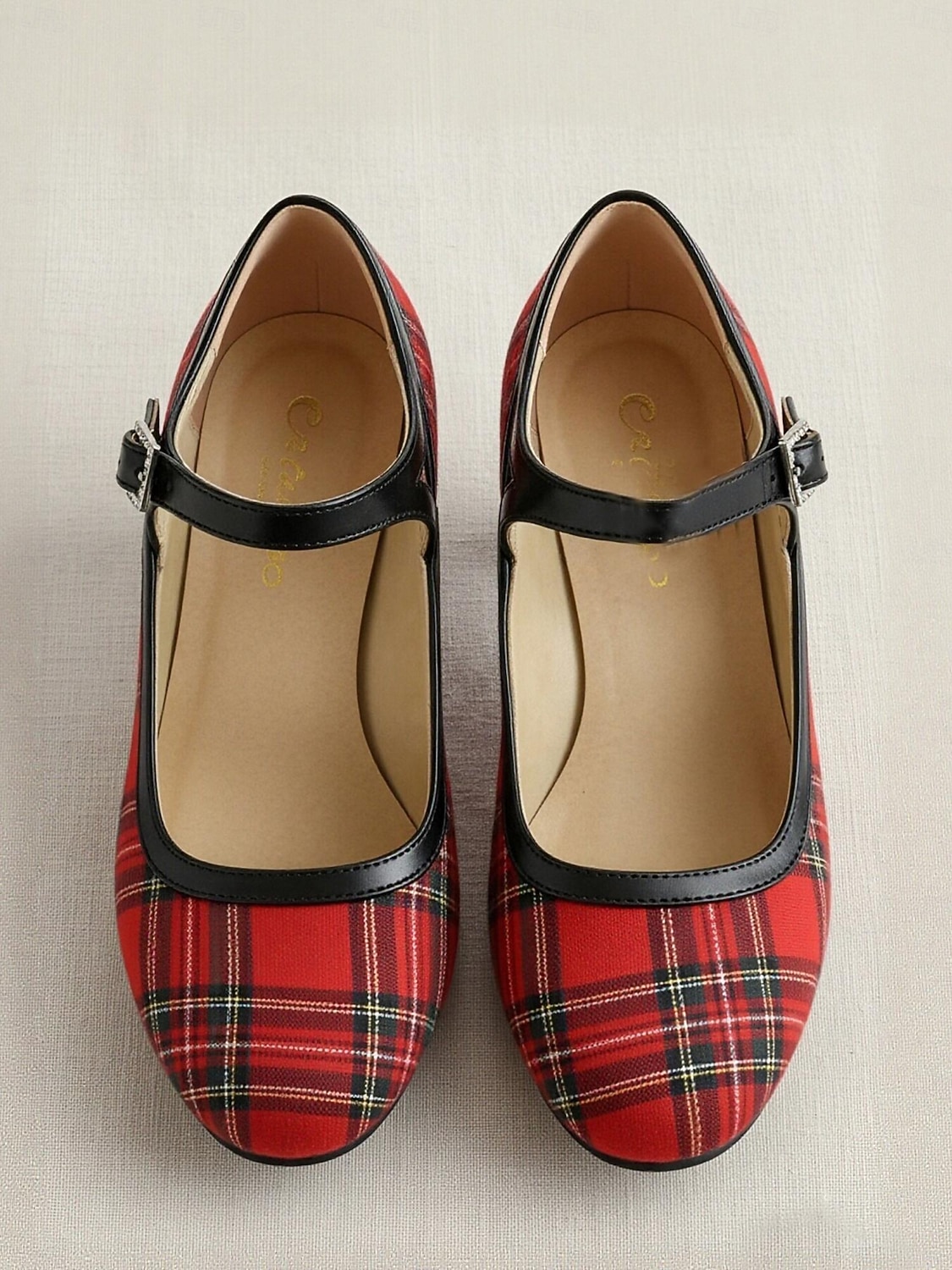Rote Mary-Jane-Pumps mit Karomuster und schwarzem Besatz – Vintage-Schuhe im Stil der 1950er-Jahre mit runder Zehenpartie und Blockabsatz, perfekt für Retro-Partys und den Büroalltag. &stilvolle Damen 2026 - $25.49 –P6
