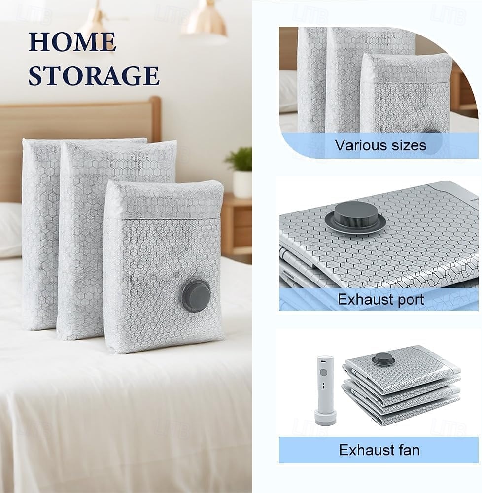 Conjunto de sacos de compressão a vácuo sem fio para viagem com bomba recarregável, cinza, reutilizáveis, transparentes, para organizar roupas, ideal para bagagem, armário e malas de viagem. de 2026 por $31.99 –P3