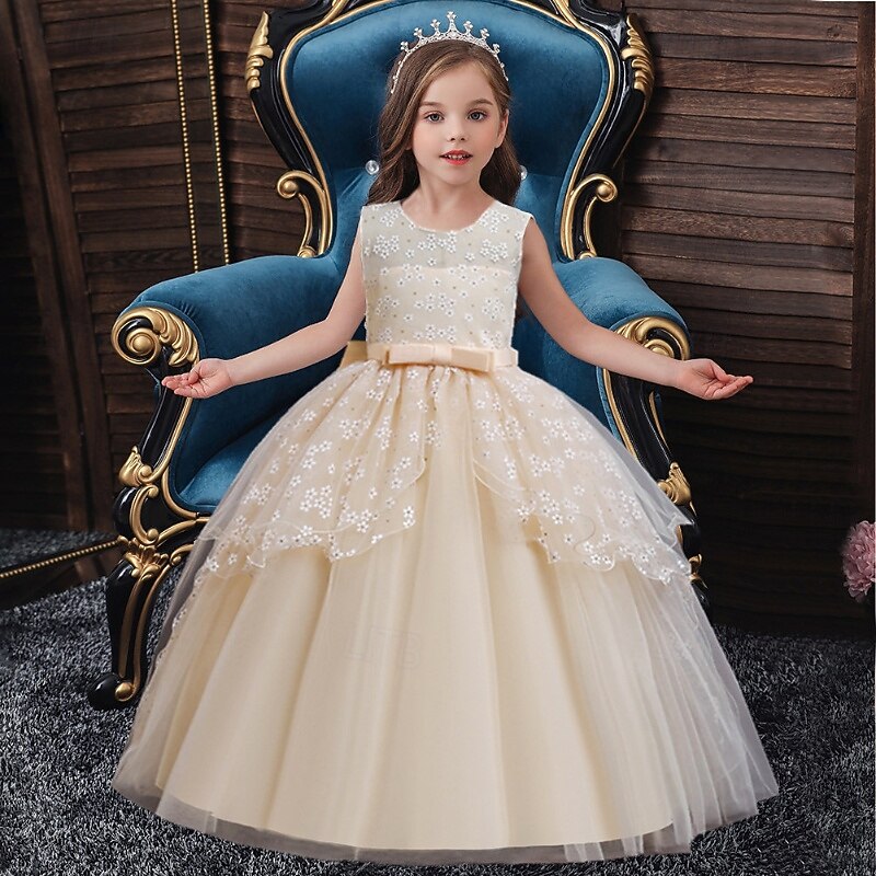 Vestido para Meninas das Flores Para Meninas Vestido formal Traje de casamento Festa Casamento Formal Moda Adorável Formal Patchwork Com Transparência Floral Princesa Sem Manga Gola Redonda Azul de 2026 por $43.99 –P12
