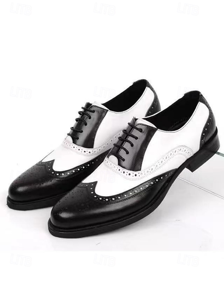 scarpe eleganti da uomo bicolore, stile oxford marrone e bianco, design con lacci, look vintage elegante per matrimoni e occasioni formali del 2026 a $34.99 –P5