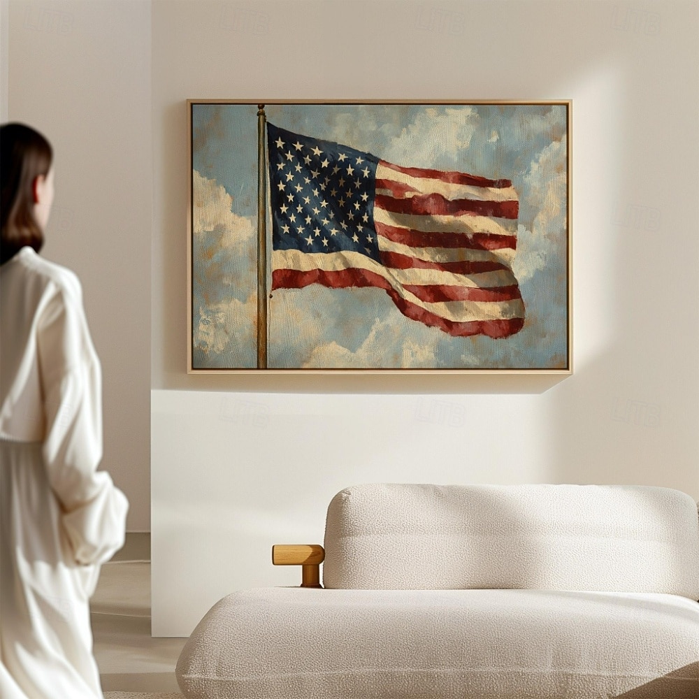 Arte en lienzo de la bandera estadounidense | Pintura patriótica de estrellas y franjas de EE.UU. con pinceladas rústicas | Decoración militar para el 4 de julio 2026 - $12.99 –P3