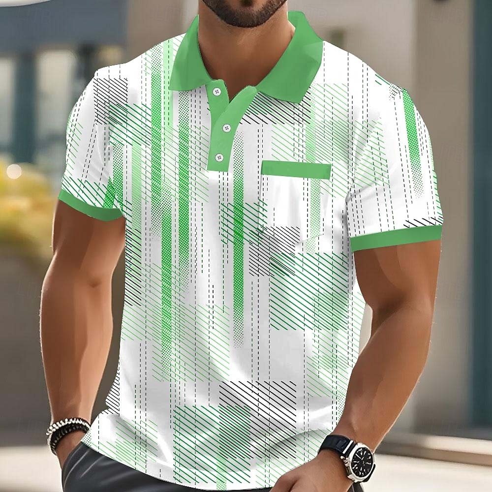 Homens Geométrico Pólo Manga Curta Camisas polo Camisas de colarinho Casual Ao ar livre Roupa Esportiva Roupa Diária Impressão 3D Botões Primavera Verão Azul Amarelo Vermelho de 2026 por $22.99 –P4