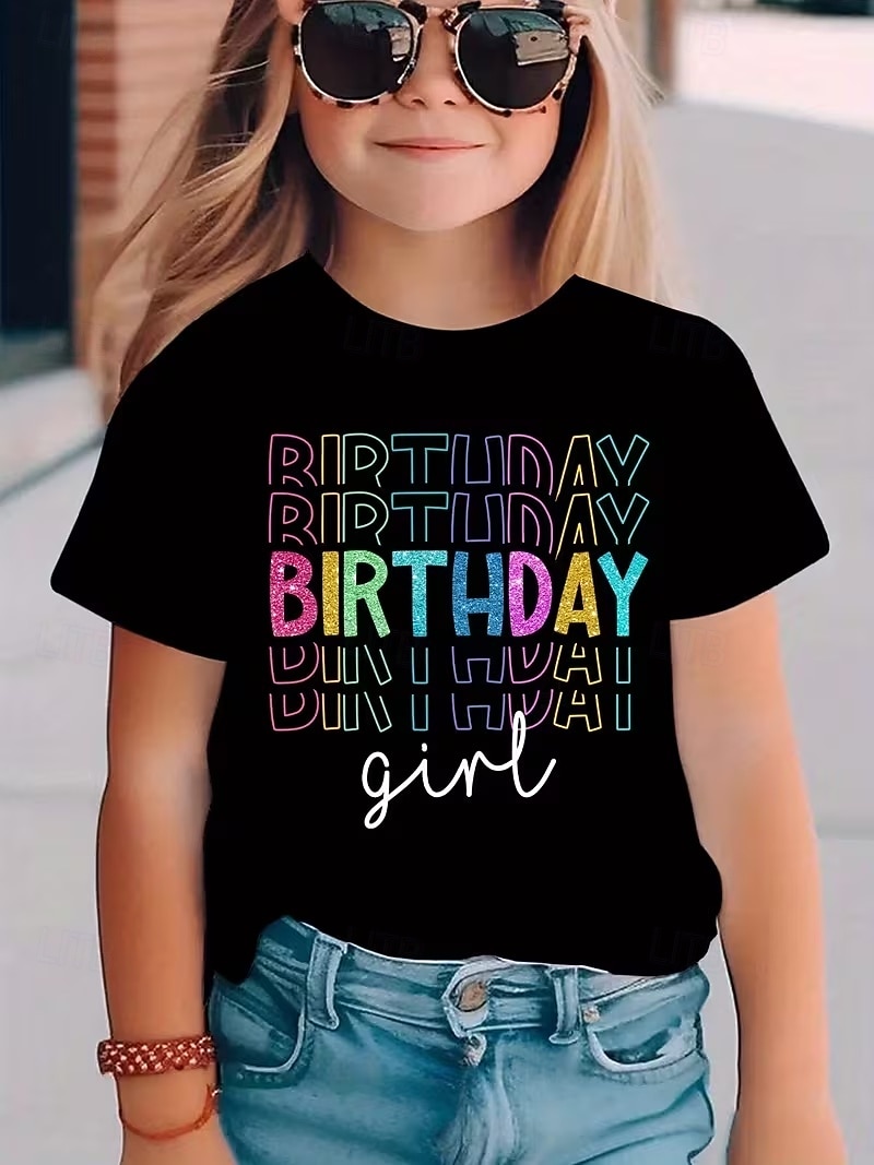 Mädchen 3D Grafik Buchstabe T-Shirt Kurzarm 3D-Druck Sommer Frühling Sport Mode Streetwear Kinder 4-12 Jahre Rundhalsausschnitt Lässig Täglich Outdoor Normale Passform 2026 - $14.49 –P1