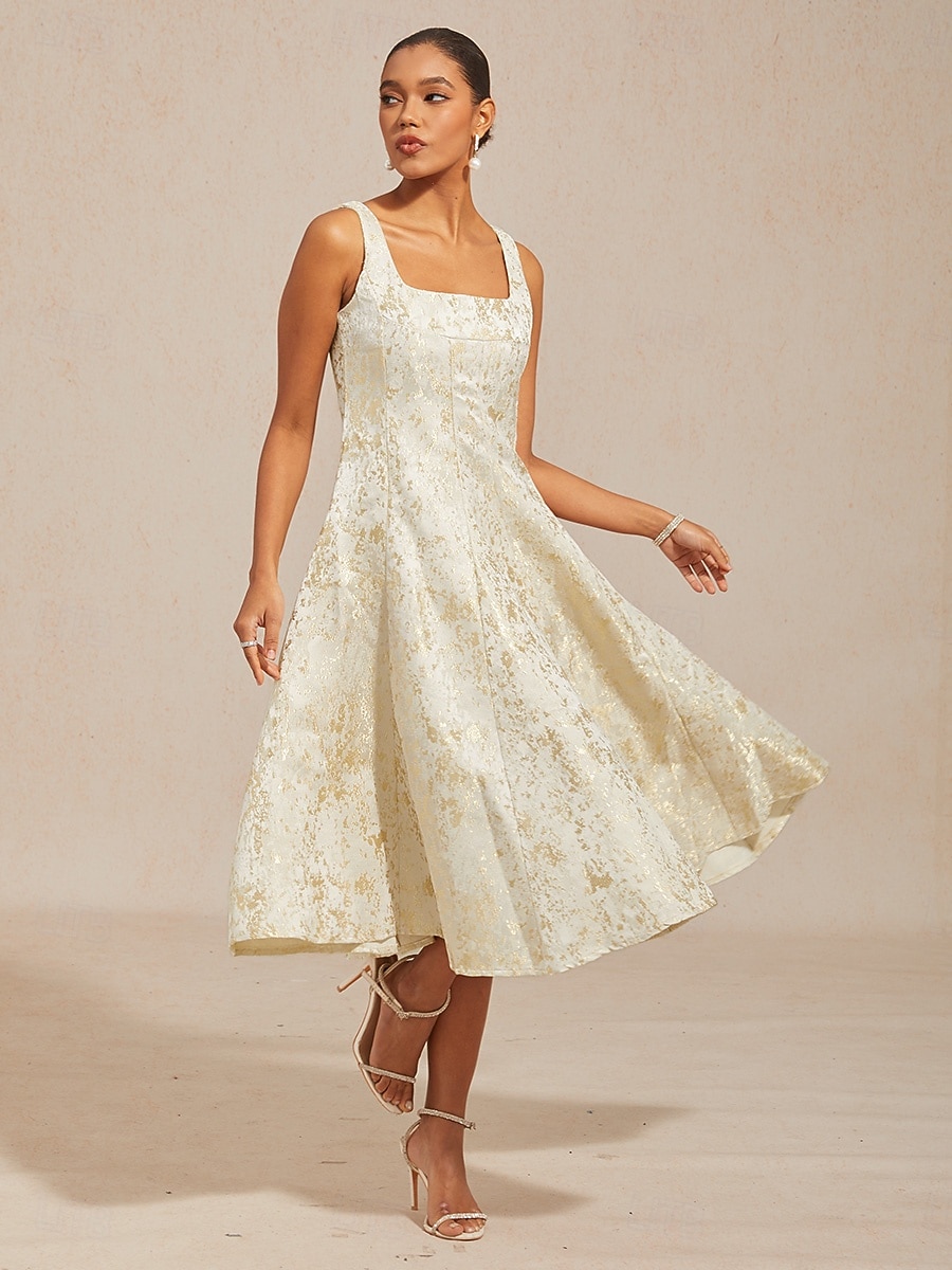 Women's Midi Dress Sheath Dress Elegant Graphic Sleeveless Square Neck Champagne 2026 - $135.99 –P1