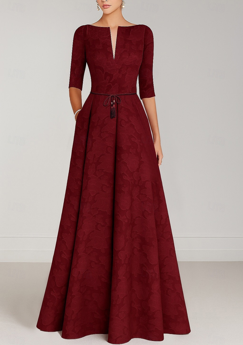 A-Line Floor Length Wedding Guest Dress Formal Dresses Flare Dress Mother of the Bride Dress Half Sleeve V Neck Elegant Vintage Wedding Formal with Bow(s) Strappy 2026 - $176.39 –P1