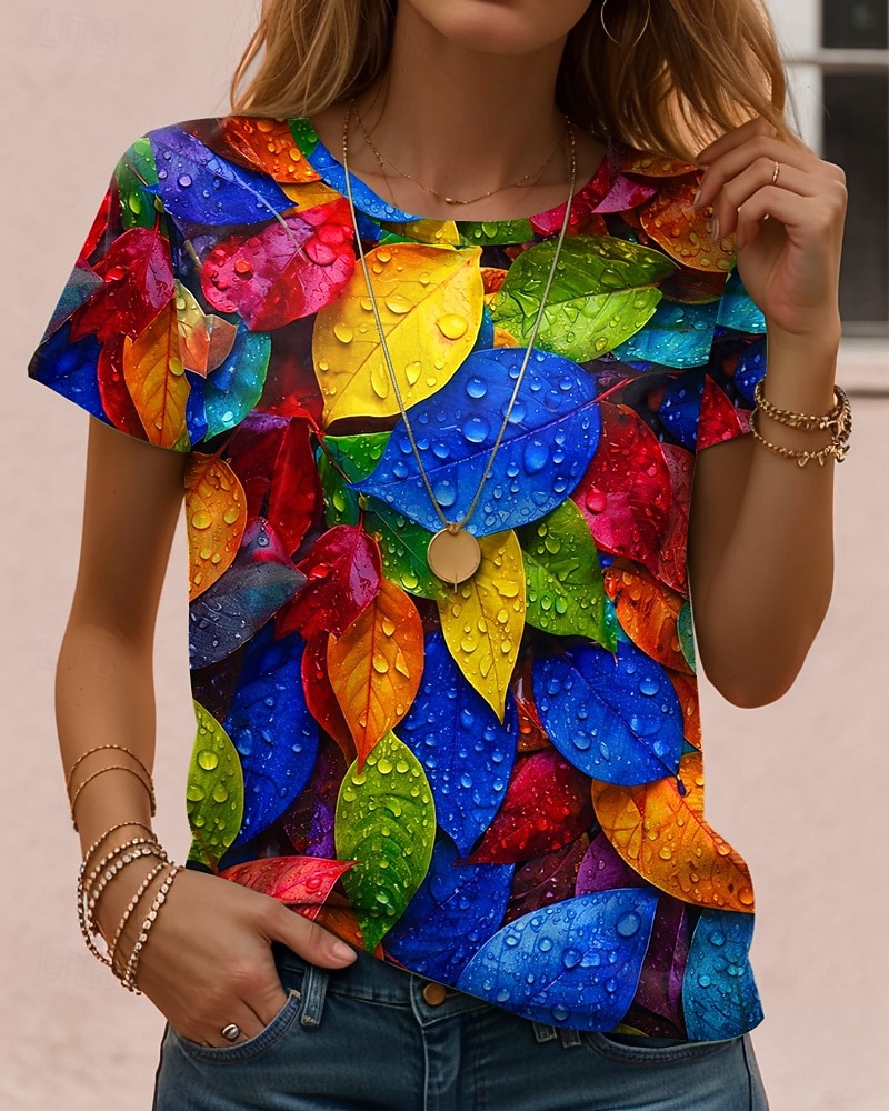 Γυναικεία Μπλουζάκι Στάμπα Φλοράλ Γραφική Φυτά Βίντατζ Στυλάτο Κλασσικό Κοντομάνικο Στρογγυλή Ψηλή Λαιμόκοψη Στρογγυλή Λαιμόκοψη Κανονικά μπλουζάκια Καθημερινά 2026 - $22.99 –P6