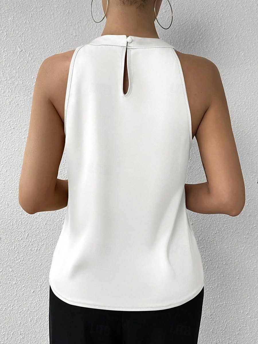 Damskie Elegancki Top satynowy Satynowa koszula Koszula obozowa Z marszczeniami Jednokolorowe Elegancki Podstawowy Codzienny Bez rękawów Kantarka Zwykłe topy Codzienny Święto Wyjściowe Czarny Biały 2026 - $25.99 –P7