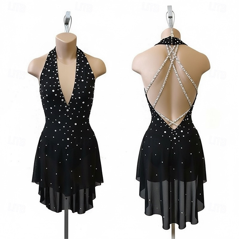 Rochie de Patinaj Artistic Pentru femei Πατινάζ στο πάγο Rochii Negru Peteci Deschide Înapoi Strech Antrenament Competiție Ținută Patinaj Clasic Cristale / Strasuri Fără manșon Patinaj pe Ghea 2026 - $203.69 –P1
