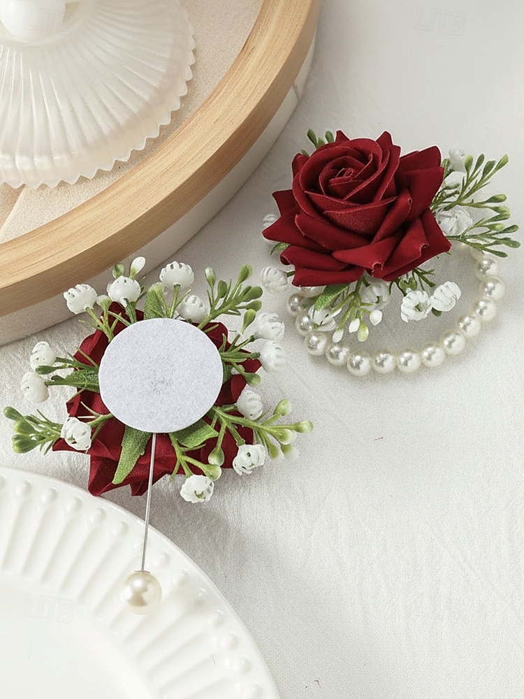 Women's Bridesmaid and Groomsman Corsage and Boutonniere Set, Available in Multiple Colors, Polyester Material, Perfect for Weddings and Parties 2026 - $11.99 –P8