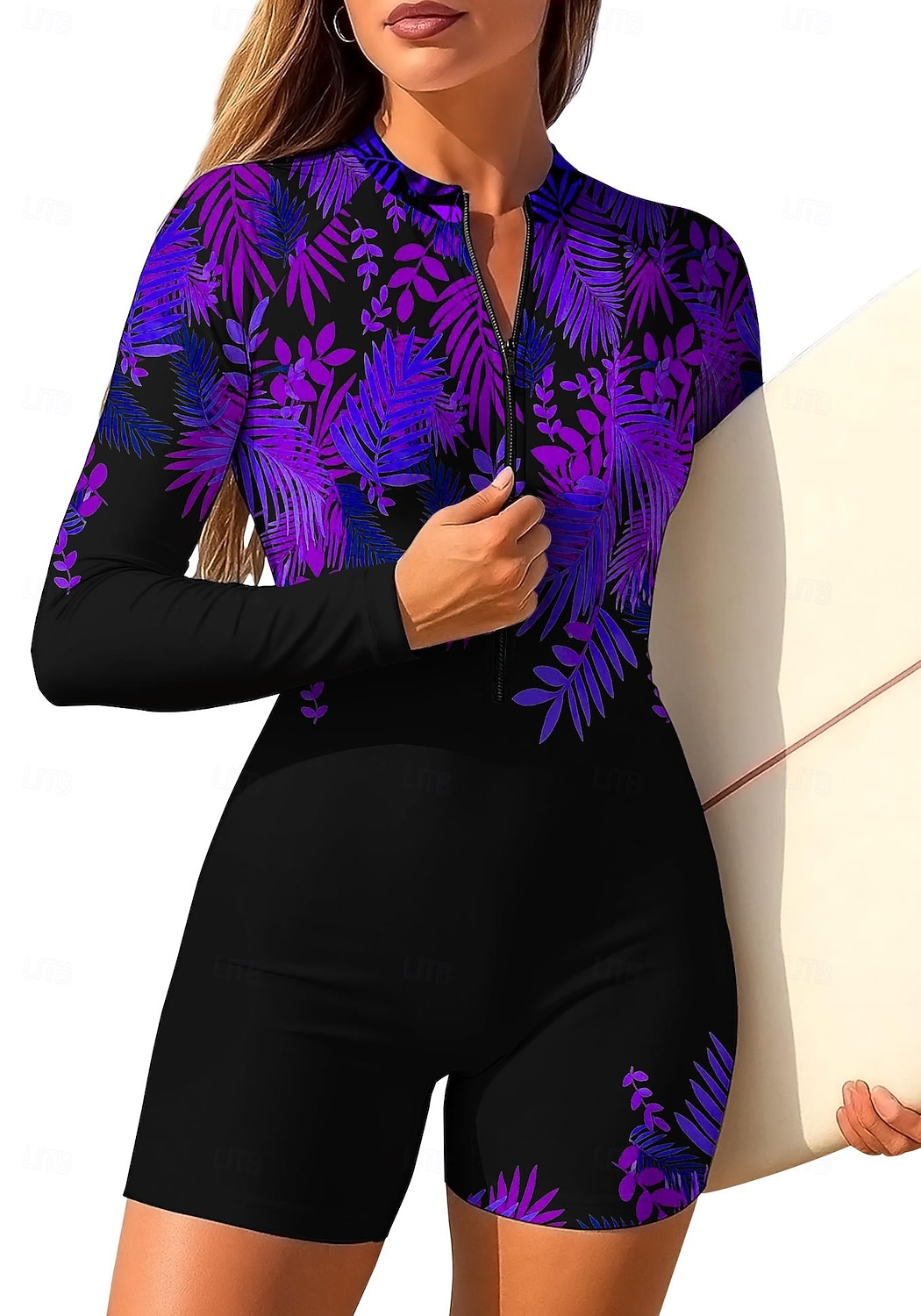 2026年 女性用 ラッシュガード ワンピースサーフィンスーツ 水着 フラワー トロピカル風 カラーブロッキング ジッパーを閉める 内蔵ブラ付き 取り外し式パッド UVサンプロテクション UPF50+ 超軽量(UL) 長袖 スイムウェア ラッシュガード サーフィン ビーチ ウォータースポーツ 夏  コレクション – $35.99 –P10