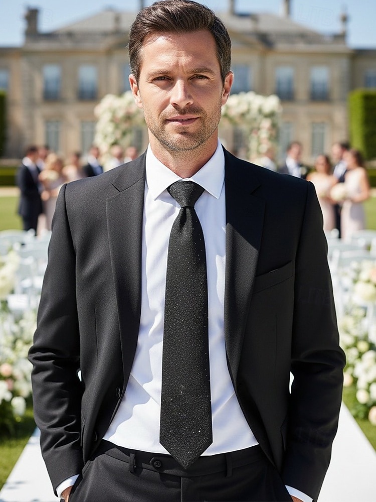 Мужской галстук из полиэстера с эффектом мерцания – в нескольких цветах, элегантный для свадеб и ужинов, однотонный с легким мерцающим эффектом. 2026 - $11.99 –P1