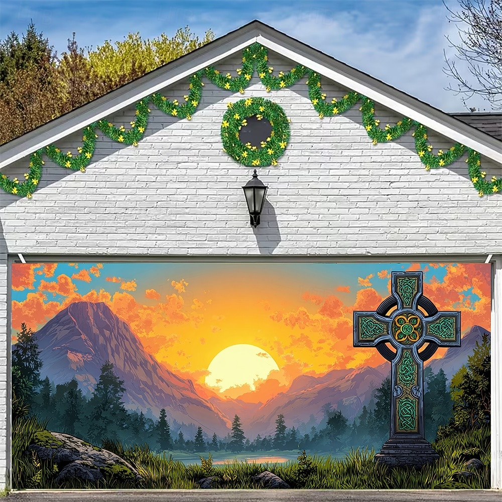 Dzień Św. Patryka gobelin Osłona bramy garażowej Duży wiszący Krzyż celtycki Śłodkie 3D Sceniczny Impreza Obuwie turystyczne Motyw świąteczny Tła do zdjęć Podwórze Wystrój domu 2026 - $49.99 –P7