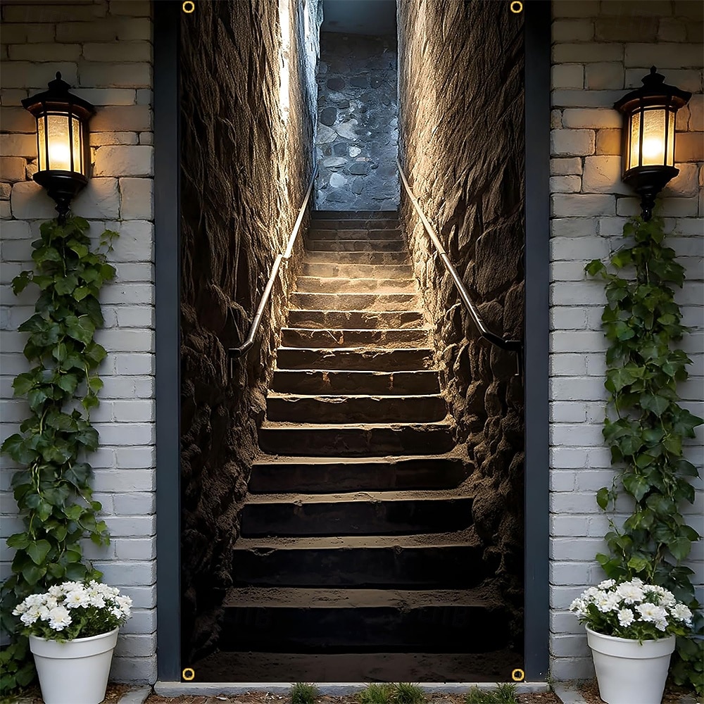 Copriporta per scale in pietra 3D, antichi gradini, striscione per porta, tessuto illusione, arazzo da parete, percorso misterioso, decorazione per ufficio domestico del 2026 a $17.99 –P1