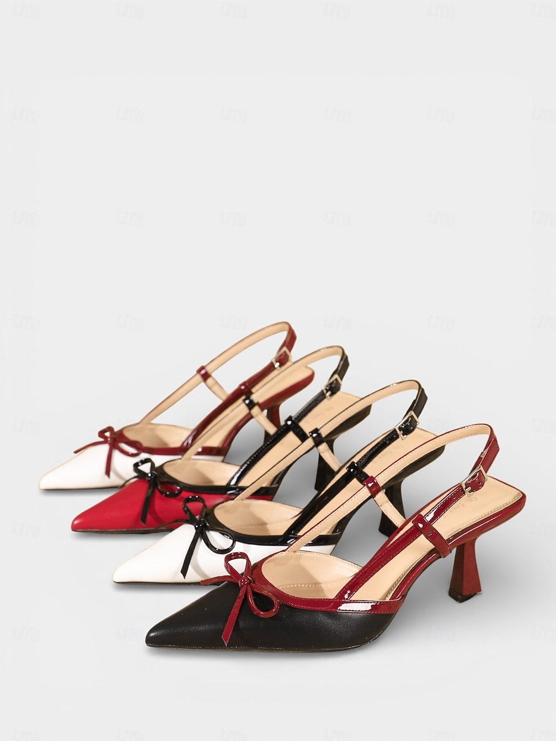 Rote und schwarze Vintage-Slingback-Pumps im Stil der 1950er-Jahre mit Schleife – elegante Retro-Pumps mit spitzer Zehenpartie und mittelhohem Absatz für romantische Dates, Valentinstag, Hochzeiten 2026 - $54.99 –P9