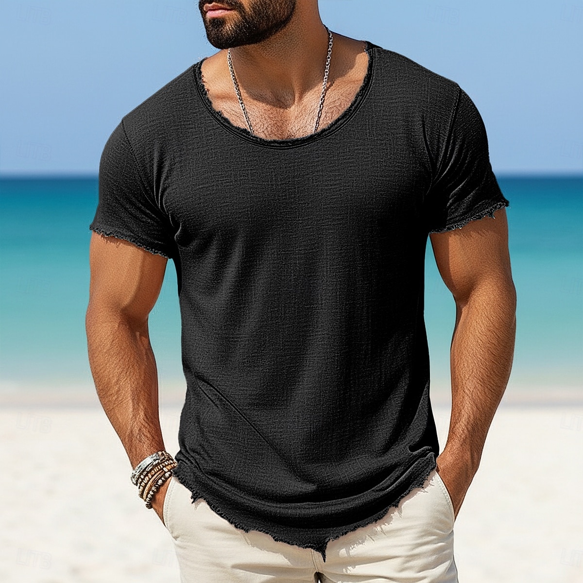 Men's Tee Top Linen T-Shirt Short Sleeves Crew Neck Summer Plain Fashion Designer Basic Vintage Soft Plain Casual Vacation Street Light Blue Black White Top Tee for Men 2026 - $18.99 –P16
