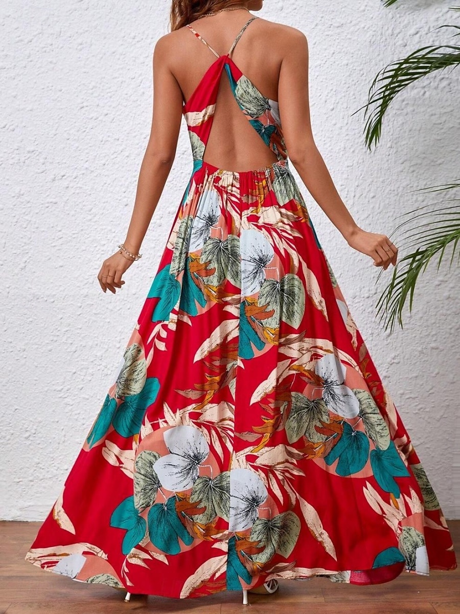 Damskie Sukienka maxi Codzienne sukienki Sukienka w kwiatki Sukienka na ramiączkach Elegancja Moda Nowoczesny Na zewnątrz Urlop Wyjściowe Regularny Kwiaty Bez rękawów W serek Biały Lato Wiosna 2026 - $27.99 –P17