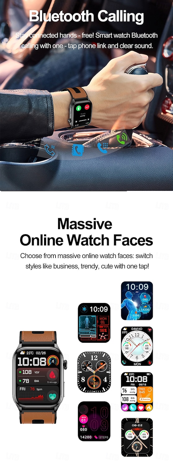 iMosi S101 Reloj inteligente 2.06 pulgada Smartwatch Reloj elegante Bluetooth Podómetro Recordatorio de Llamadas Seguimiento de Actividad Compatible con Android iOS Hombre Llamadas con Manos Libres 2026 - $168.99 –P4