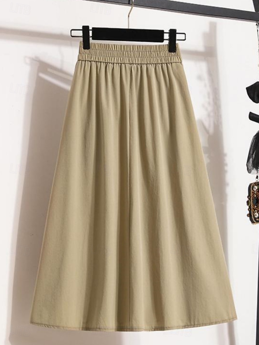Női Divat Alkalmi Midi Magas derék Szoknyák Sima Zseb Nyúlós Napi Utca Fekete Khakizöld Tavasz Poliészter 2026 - $39.99 –P3