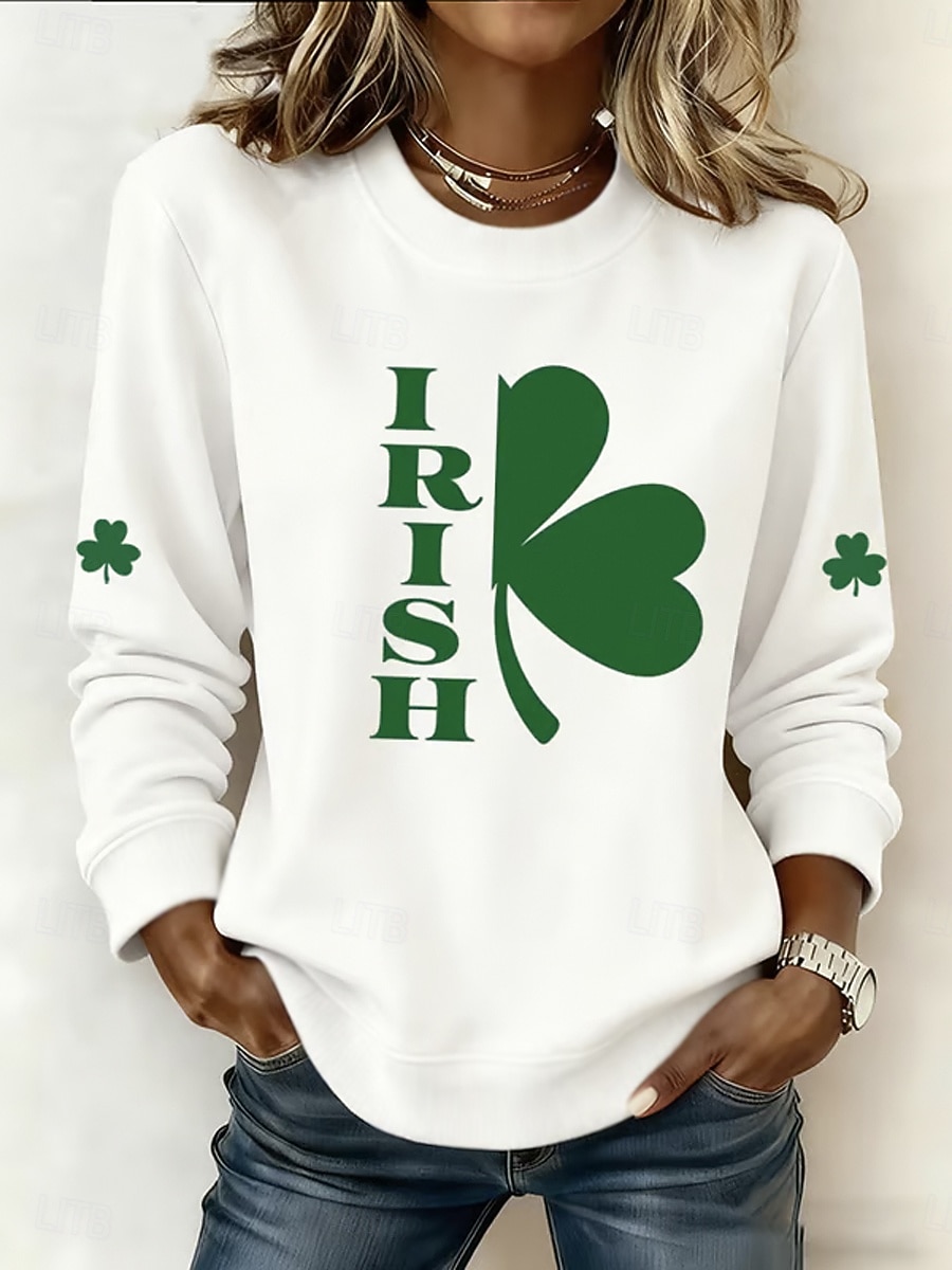 Női Pulóver pulóver Kapucnis felsők Nyomtatott Grafika Lóhere Divat Alkalmi Hosszú ujj Terített nyak Normál felsők Utca Hétköznapi Szürkészöld Fekete Fehér Lóhere Tavasz Ősz Tél 2026 - $29.99 –P1