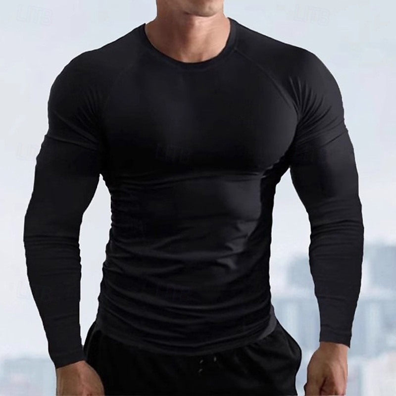 Homme Couleur Unie T-shirt de course T-shirt de compression Printemps Automne manche longue Séchage Rapide Compression Évacuation de l'Humidité Entraînement en salle Entraînement actif Exercice Noir de 2026 ? $25.99 –P1