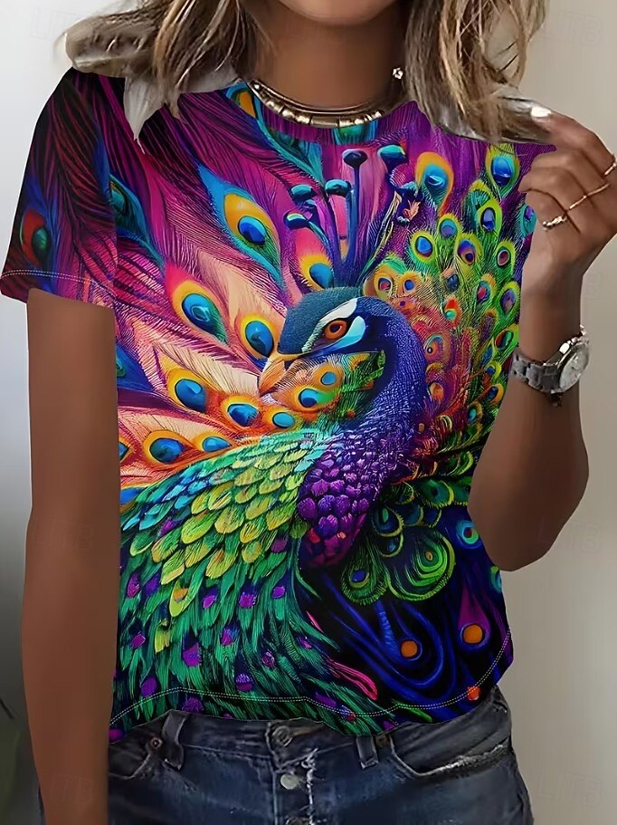 Per donna Maglietta Stampato Floreale Grafico Animale Vintage Elegante Classico Manica Corta Girocollo Top Regolari Quotidiano Weekend Blu Blu Reale Verde scuro Viola Beige Estate Primavera del 2026 a $22.99 –P5