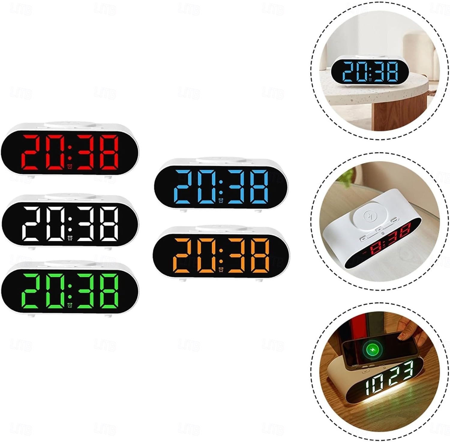 Monitoiminen herätyskello langattomalla latausalustalla yöpöydälle, pikalataus, kaksoisherätys ja torkkutoiminto, moderni digitaalinen kello kotitoimistokäyttöön 2026 - $30.99 –P2