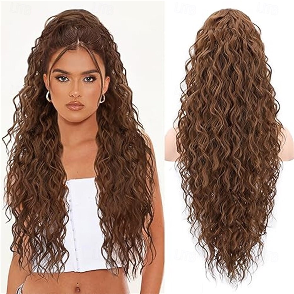 Aplique de rabo de cavalo longo, preto e cacheado, com presilha e cordão, 66 cm (26 polegadas), sintético, em camadas e com volume, para mulheres. de 2026 por $17.99 –P3