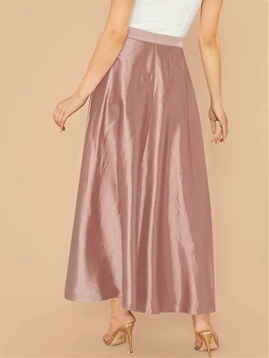 Women's Satin Skirts Elegant Vintage Fashion Casual Midi High Waist Skirts Plain Ruched Patchwork Inelastic Daily Office / Career Blue Yellow Pink Summer Spandex Satin 2026 - $29.99 –P4