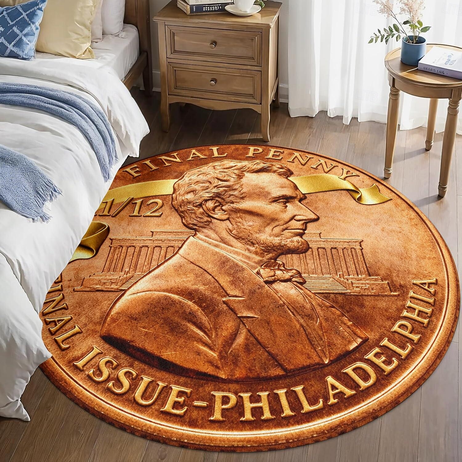 Coins Area Rug Round Area Rug Lincoln Final Penny Commemorative US Coin Design Final ...