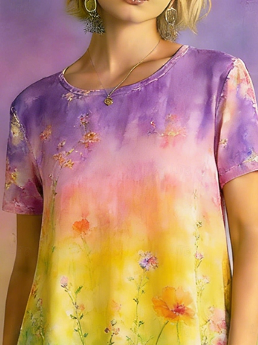 Mujer Mini vestido Vestido informal Vestido estilo camiseta Vintage Diario Exterior Vacaciones Ajuste regular Floral Manga Corta Cuello Barco Morado Verano Primavera 2026 - $24.99 –P2