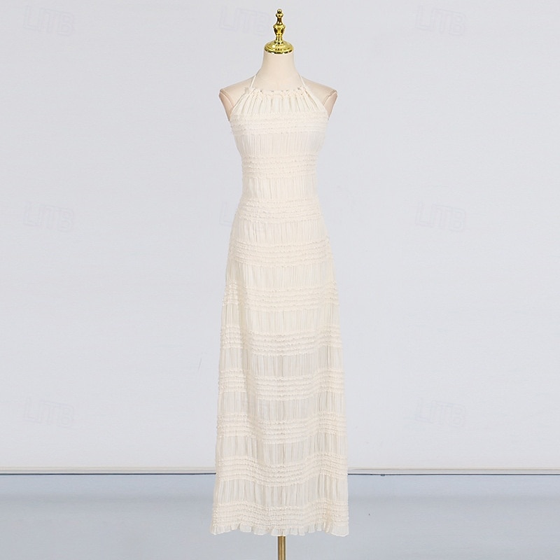 Linea ad A Lunghezza al pavimento Abito Bianco Abiti per invitati a matrimoni Elegante Senza Maniche All'americana Festa in giardino Matrimonio con Arricciato del 2026 a $57.99 –P13